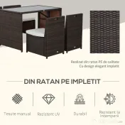 Outsunny Set Mobilier Grădină Ratan 5 Piese, Masă Prânz, 4 Scaune Terasă, Perne Incluse, Maro | Aosom Romania