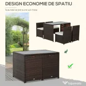 Outsunny Set Mobilier Grădină Ratan 5 Piese, Masă Prânz, 4 Scaune Terasă, Perne Incluse, Maro | Aosom Romania