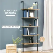 Homcom Biblioteca Industriala cu Scara – 5 Niveluri 60×30×184,5 cm