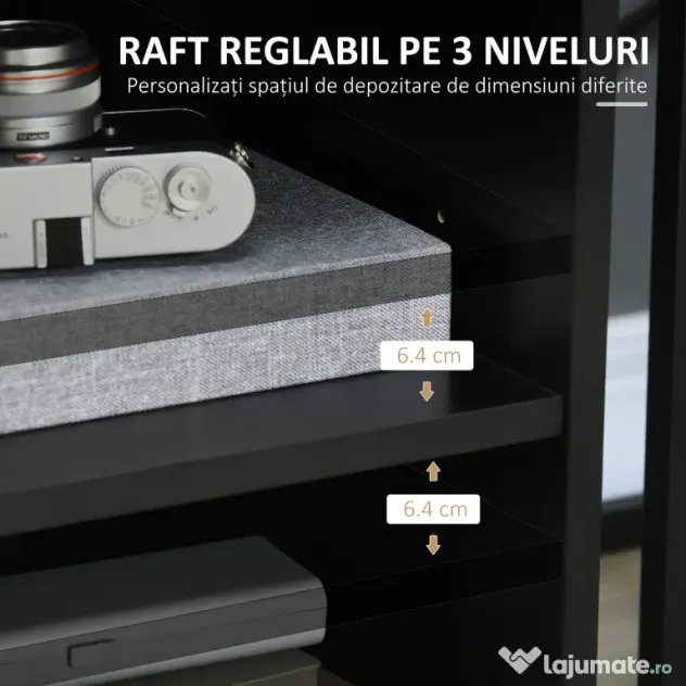HOMCOM Suport de imprimantă organizator birou dulap ușă 3 nișe + blat mare panouri particule negru | Aosom Romania