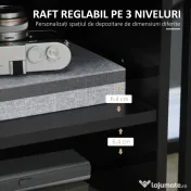 HOMCOM Suport de imprimantă organizator birou dulap ușă 3 nișe + blat mare panouri particule negru