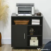 HOMCOM Suport de imprimantă organizator birou dulap ușă 3 nișe + blat mare panouri particule negru