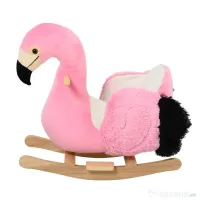 HOMCOM Balansoar Flamingo pentru Copii, Leagăn Moale din Pluș pe Structură de Lemn, Jucărie Interactivă 60x33x52cm Roz | Aosom Romania 