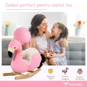 HOMCOM Balansoar Flamingo pentru Copii, Leagăn Moale din Pluș pe Structură de Lemn, Jucărie Interactivă 60x33x52cm Roz | Aosom Romania 