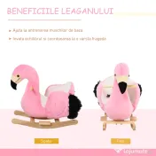 HOMCOM Balansoar Flamingo pentru Copii, Leagăn Moale din Pluș pe Structură de Lemn, Jucărie Interactivă 60x33x52cm Roz | Aosom Romania 