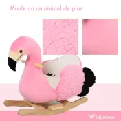 HOMCOM Balansoar Flamingo pentru Copii, Leagăn Moale din Pluș pe Structură de Lemn, Jucărie Interactivă 60x33x52cm Roz | Aosom Romania 