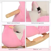 HOMCOM Balansoar Flamingo pentru Copii, Leagăn Moale din Pluș pe Structură de Lemn, Jucărie Interactivă 60x33x52cm Roz | Aosom Romania 