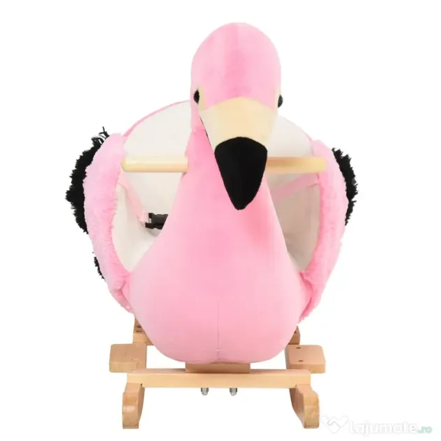 HOMCOM Balansoar Flamingo pentru Copii, Leagăn Moale din Pluș pe Structură de Lemn, Jucărie Interactivă 60x33x52cm Roz | Aosom Romania