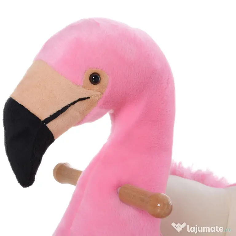 HOMCOM Balansoar Flamingo pentru Copii, Leagăn Moale din Pluș pe Structură de Lemn, Jucărie Interactivă 60x33x52cm Roz | Aosom Romania