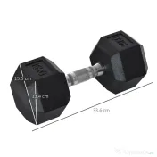 HOMCOM Ganteră Hexagonală de 15 kg, cu Prindere Antiderapanta, Greutate pentru Brațe din Oțel și Cauciuc, Ø15.5x33.6 cm, Negru | Aosom Romania 
