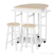 Masa pliabila cu 2 scaune si 4 roti, set masa cu 2 scaune 83,5x74x83cm alb si lemn HOMCOM | Aosom Romania 