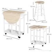 Masa pliabila cu 2 scaune si 4 roti, set masa cu 2 scaune 83,5x74x83cm alb si lemn HOMCOM | Aosom Romania 