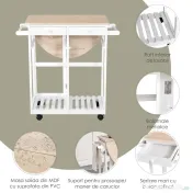 Masa pliabila cu 2 scaune si 4 roti, set masa cu 2 scaune 83,5x74x83cm alb si lemn HOMCOM | Aosom Romania 