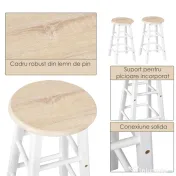 Masa pliabila cu 2 scaune si 4 roti, set masa cu 2 scaune 83,5x74x83cm alb si lemn HOMCOM | Aosom Romania 