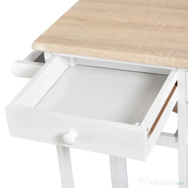 Masa pliabila cu 2 scaune si 4 roti, set masa cu 2 scaune 83,5x74x83cm alb si lemn HOMCOM | Aosom Romania