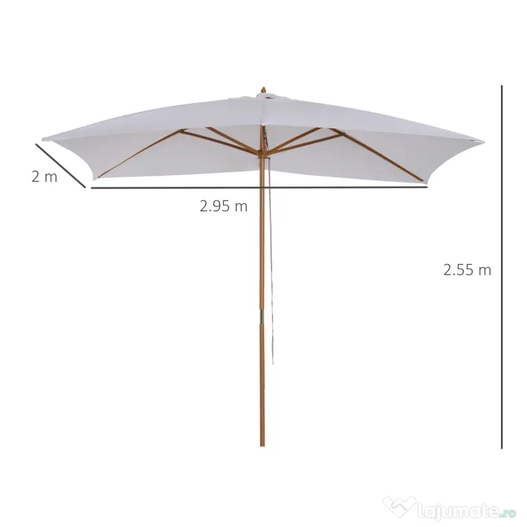 Outsunny Umbrelă de Grădină 2x3m Parasolar Impermeabil din Lemn Lacuit cu Copertină Detașabilă Alb | Aosom Romania