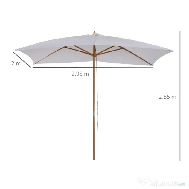 Outsunny Umbrelă de Grădină 2x3m Parasolar Impermeabil din Lemn Lacuit cu Copertină Detașabilă Alb | Aosom Romania