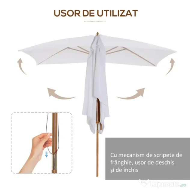 Outsunny Umbrelă de Grădină 2x3m Parasolar Impermeabil din Lemn Lacuit cu Copertină Detașabilă Alb | Aosom Romania