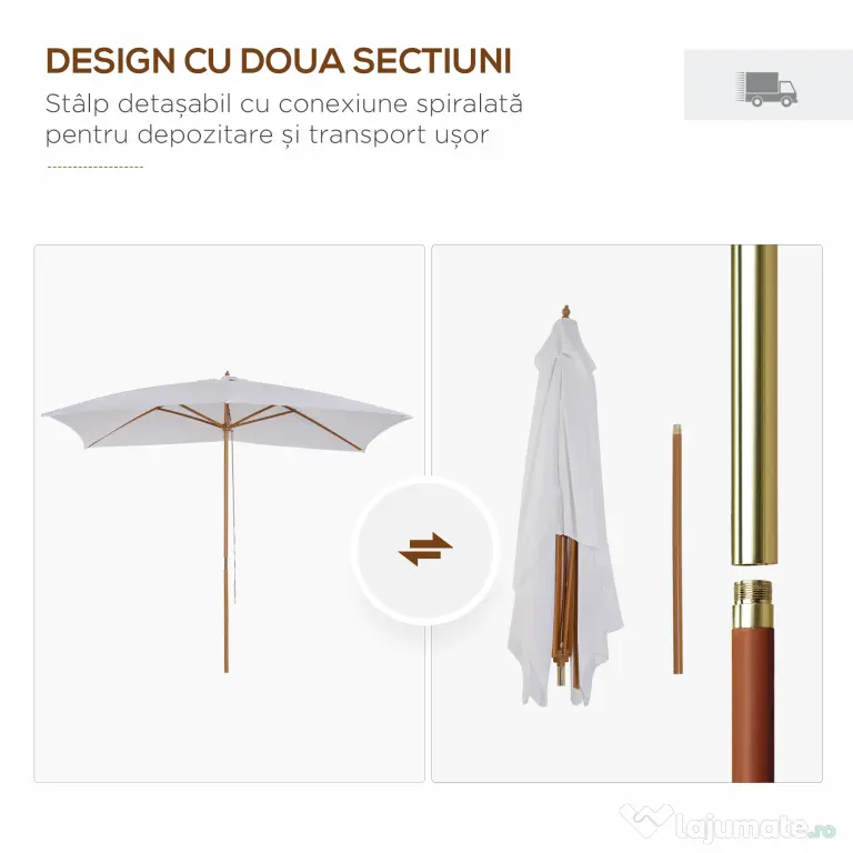 Outsunny Umbrelă de Grădină 2x3m Parasolar Impermeabil din Lemn Lacuit cu Copertină Detașabilă Alb | Aosom Romania