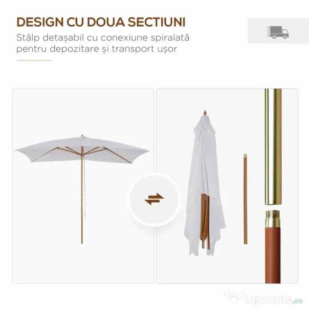 Outsunny Umbrelă de Grădină 2x3m Parasolar Impermeabil din Lemn Lacuit cu Copertină Detașabilă Alb | Aosom Romania