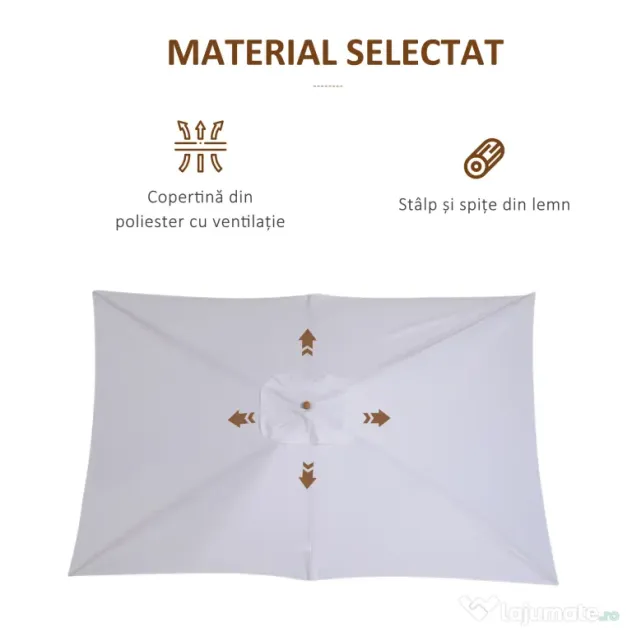 Outsunny Umbrelă de Grădină 2x3m Parasolar Impermeabil din Lemn Lacuit cu Copertină Detașabilă Alb | Aosom Romania