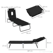 Sezlong Pliabil Outsunny cu Orificiu pentru Fata si Perne, pentru Gradina, Plaja si Camping, Negru | Aosom Romania