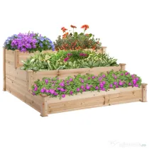 Outsunny suport 3 rafturi lemn pentru plante, 120x120x56 cm