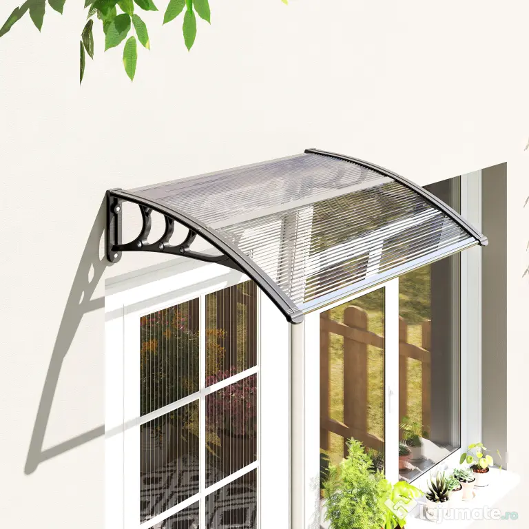 Outsunny Copertină de Exterior pentru Uși și Ferestre 75x100 cm, Protecție Solară și împotriva Ploii, cu Suport din Aluminiu, Transparentă | Aosom Romania