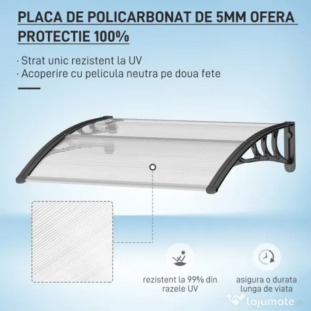 Outsunny Copertină de Exterior pentru Uși și Ferestre 75x100 cm, Protecție Solară și împotriva Ploii, cu Suport din Aluminiu, Transparentă | Aosom Romania