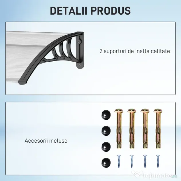 Outsunny Copertină de Exterior pentru Uși și Ferestre 75x100 cm, Protecție Solară și împotriva Ploii, cu Suport din Aluminiu, Transparentă | Aosom Romania