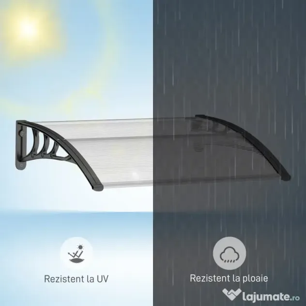 Outsunny Copertină de Exterior pentru Uși și Ferestre 75x100 cm, Protecție Solară și împotriva Ploii, cu Suport din Aluminiu, Transparentă | Aosom Romania