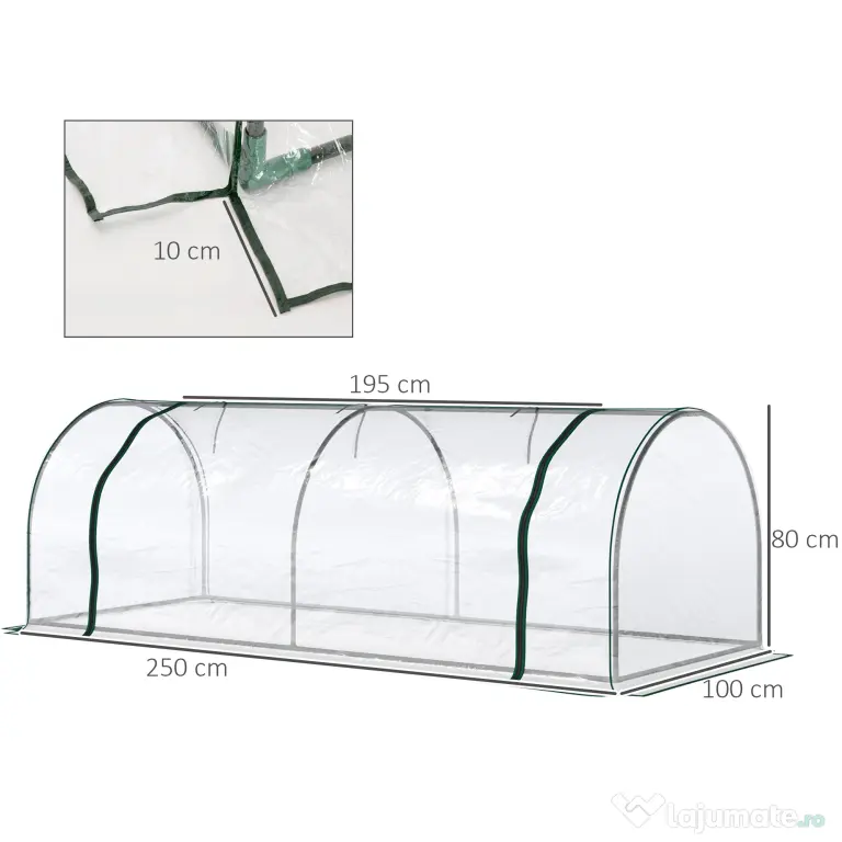 Outsunny Sera de gradina, cadru din otel, PVC, Verde si transparent 250x100x80cm | Aosom Romania
