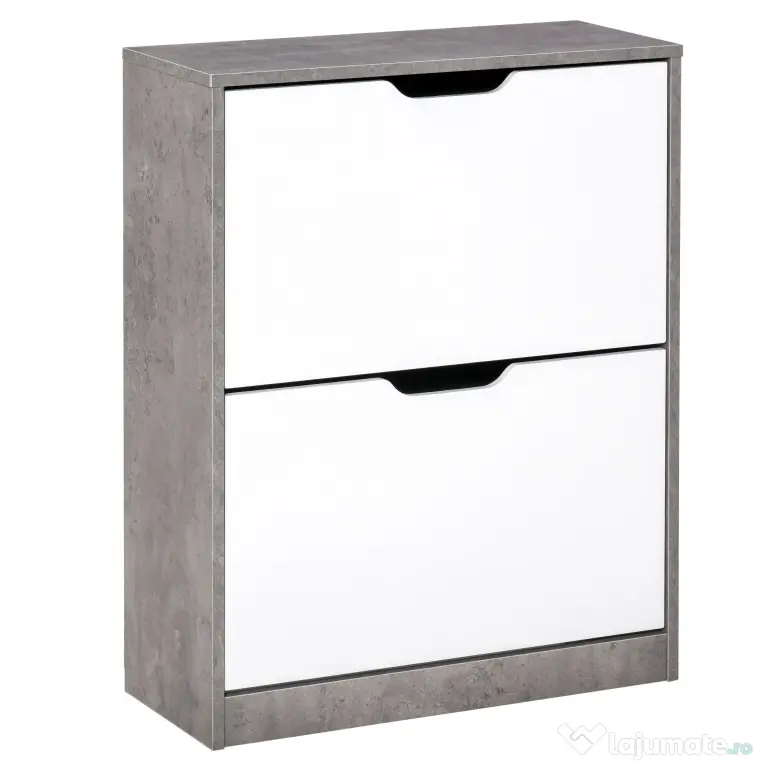 HOMCOM Dulap Pantofi cu 2 Uși, pentru 8 Perechi, Polițe Reglabile, Economisire Spațiu, Gri/Alb, 62,5x24x81 cm | Aosom Romania