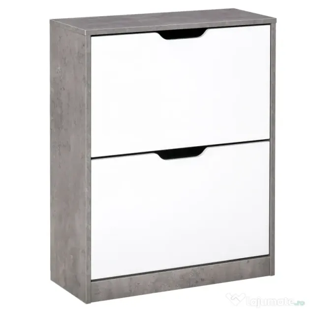 HOMCOM Dulap Pantofi cu 2 Uși, pentru 8 Perechi, Polițe Reglabile, Economisire Spațiu, Gri/Alb, 62,5x24x81 cm | Aosom Romania