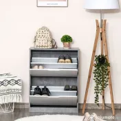 HOMCOM Dulap Pantofi cu 2 Uși, pentru 8 Perechi, Polițe Reglabile, Economisire Spațiu, Gri/Alb, 62,5x24x81 cm | Aosom Romania 