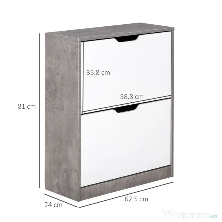 HOMCOM Dulap Pantofi cu 2 Uși, pentru 8 Perechi, Polițe Reglabile, Economisire Spațiu, Gri/Alb, 62,5x24x81 cm | Aosom Romania