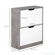 HOMCOM Dulap Pantofi cu 2 Uși, pentru 8 Perechi, Polițe Reglabile, Economisire Spațiu, Gri/Alb, 62,5x24x81 cm | Aosom Romania 