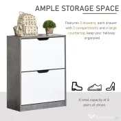 HOMCOM Dulap Pantofi cu 2 Uși, pentru 8 Perechi, Polițe Reglabile, Economisire Spațiu, Gri/Alb, 62,5x24x81 cm | Aosom Romania 