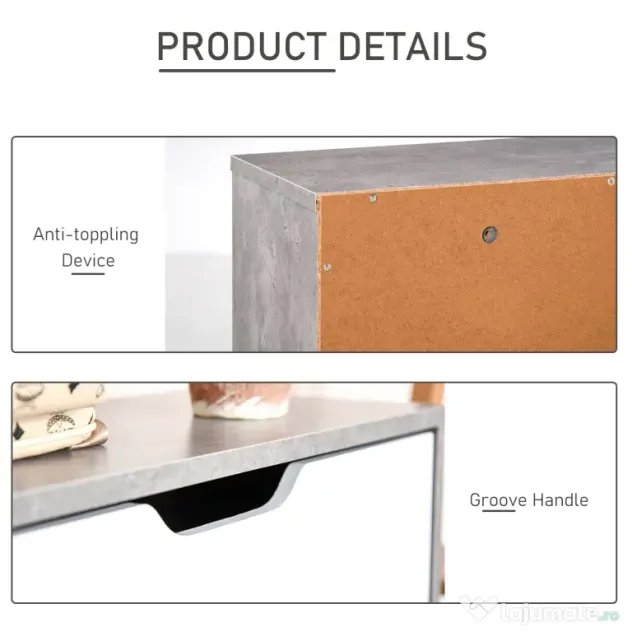 HOMCOM Dulap Pantofi cu 2 Uși, pentru 8 Perechi, Polițe Reglabile, Economisire Spațiu, Gri/Alb, 62,5x24x81 cm | Aosom Romania