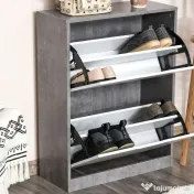 HOMCOM Dulap Pantofi cu 2 Uși, pentru 8 Perechi, Polițe Reglabile, Economisire Spațiu, Gri/Alb, 62,5x24x81 cm | Aosom Romania 