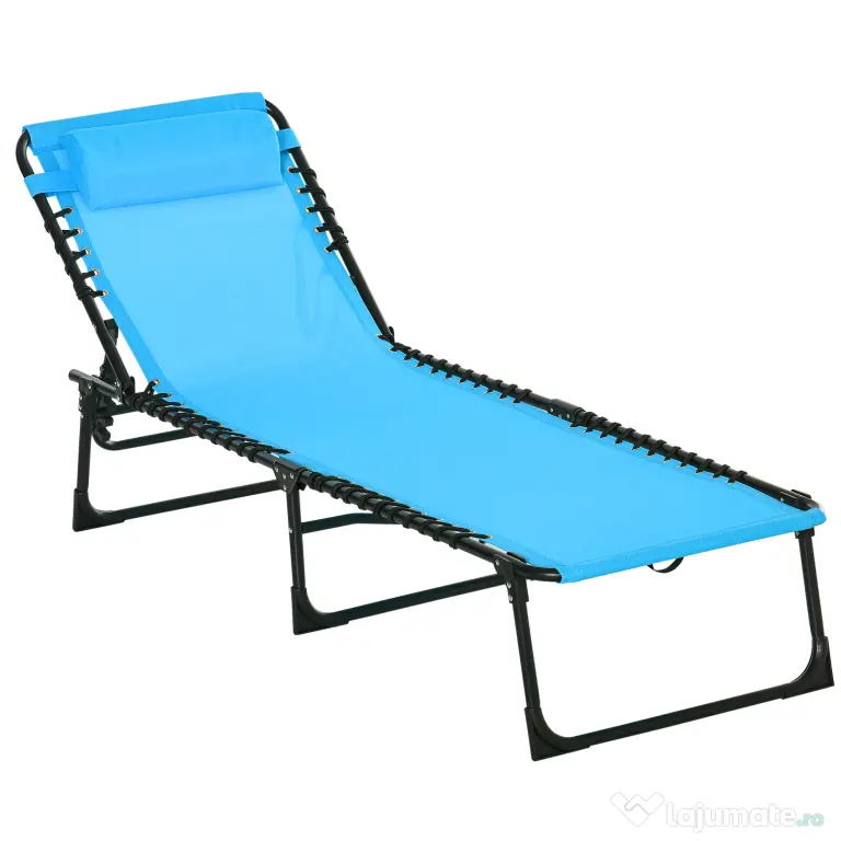 Outsunny Șezlong de Plajă Reclinabil în 3 Poziții - Alb Crem | Aosom Romania