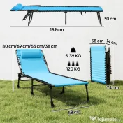 Outsunny Șezlong de Plajă Reclinabil în 3 Poziții - Alb Crem | Aosom Romania
