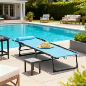 Outsunny Șezlong de Plajă Reclinabil în 3 Poziții - Alb Crem | Aosom Romania