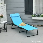 Outsunny Șezlong de Plajă Reclinabil în 3 Poziții - Alb Crem | Aosom Romania