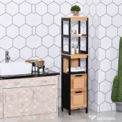 Kleankin Dulap Baie Multifuncțional 2 Sertare 3 Compartimente Lemn MDF Bambus 30x30x144.3cm Culoare Lemn | Aosom Romania