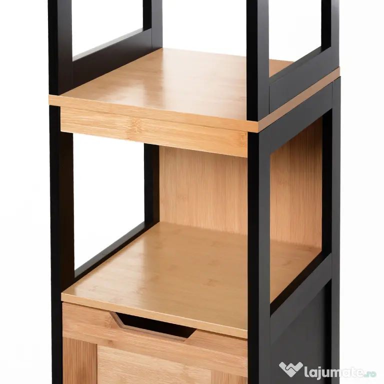 Kleankin Dulap Baie Multifuncțional 2 Sertare 3 Compartimente Lemn MDF Bambus 30x30x144.3cm Culoare Lemn | Aosom Romania