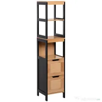 Kleankin Dulap de baie cu 2 sertare si 3 compartimente deschise, mobilier baie din lemn MDF si bambus 30x30x144,3 cm, culoare lemnului