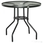Outsunny Masă de Grădină Rotundă 80 cm cu Orificiu pentru Umbrelă, Masă de Cafea pentru Exterior cu Blat din Sticlă Temperată, Cadru Metalic, pentru Terasă, Balcon, Negru | Aosom Romania