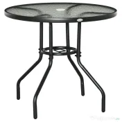 Outsunny Masă de Grădină Rotundă 80 cm cu Orificiu pentru Umbrelă, Masă de Cafea pentru Exterior cu Blat din Sticlă Temperată, Cadru Metalic, pentru Terasă, Balcon, Negru | Aosom Romania