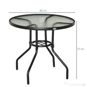 Outsunny Masă de Grădină Rotundă 80 cm cu Orificiu pentru Umbrelă, Masă de Cafea pentru Exterior cu Blat din Sticlă Temperată, Cadru Metalic, pentru Terasă, Balcon, Negru | Aosom Romania